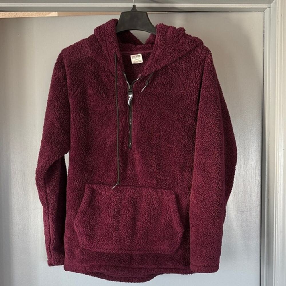 PINK Victoria's Secret Maroon Fleece Sweater Women's sz L 1/4 Zip Front